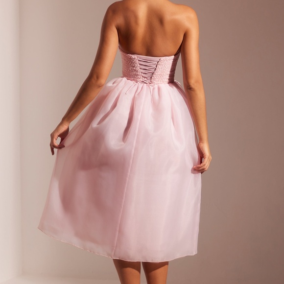 Oh Polly Embellished Corset Tulle Skirt Midi Dress in Blush 6 - Picture 2 of 3